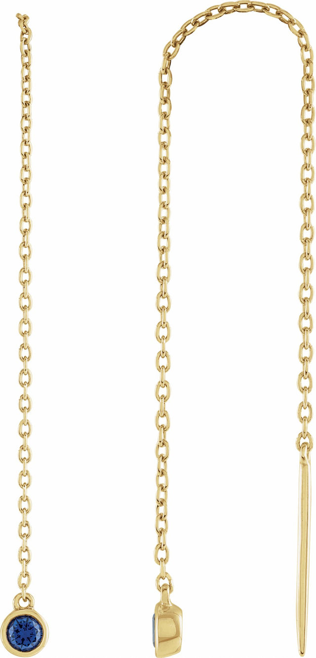 14K Yellow Natural Blue Sapphire Chain Earrings