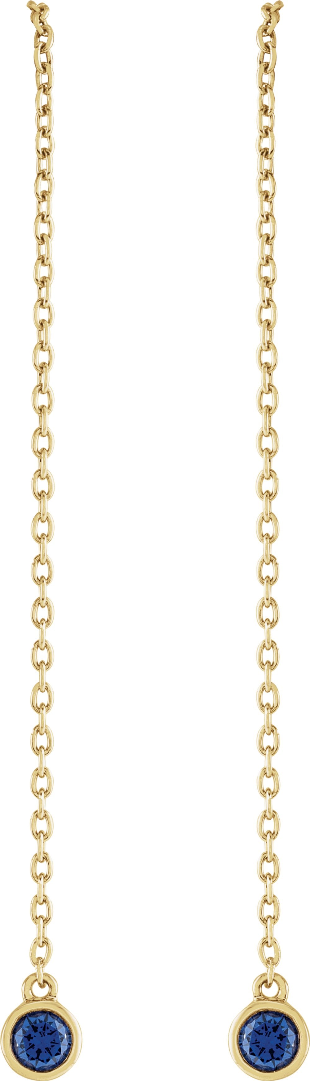 14K Yellow Natural Blue Sapphire Chain Earrings