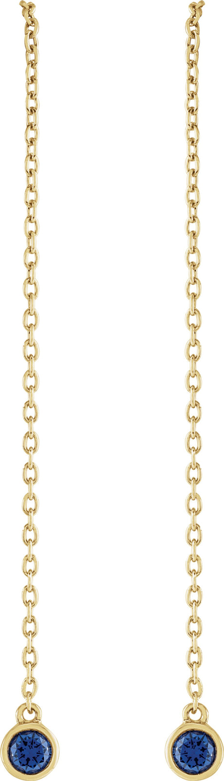 14K Yellow Natural Blue Sapphire Chain Earrings