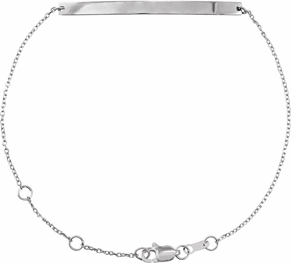 14K White Gold Engravable Skinny Bar 6 1/2-7 1/2" Bracelet