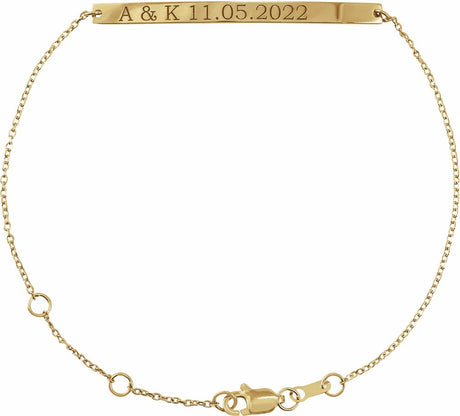 14K Yellow Gold Engravable Skinny Bar 6 1/2-7 1/2" Bracelet