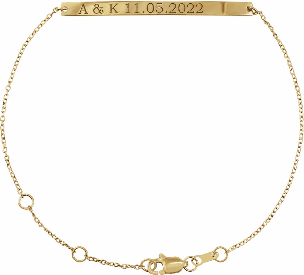 14K Yellow Gold Engravable Skinny Bar 6 1/2-7 1/2" Bracelet