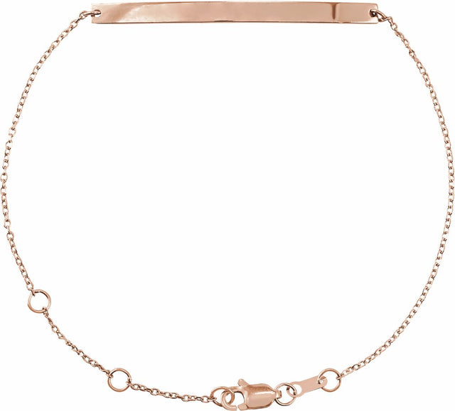 14K Rose Engravable Skinny Bar 6 1/2-7 1/2" Bracelet