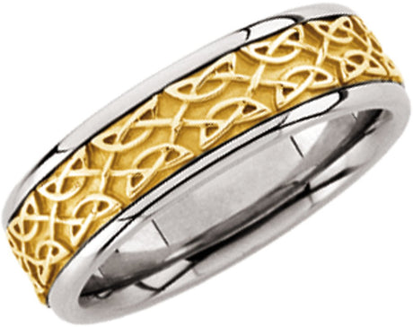 14K White/Yellow Gold 7 mm Celtic-Inspired Comfort-Fit Half Round Band   Size 10.5