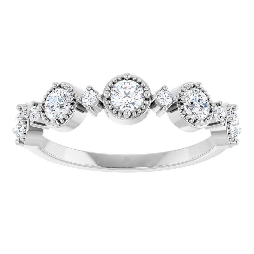 14K White 1/2 CTW Natural Diamond Beaded Halo Anniversary Band