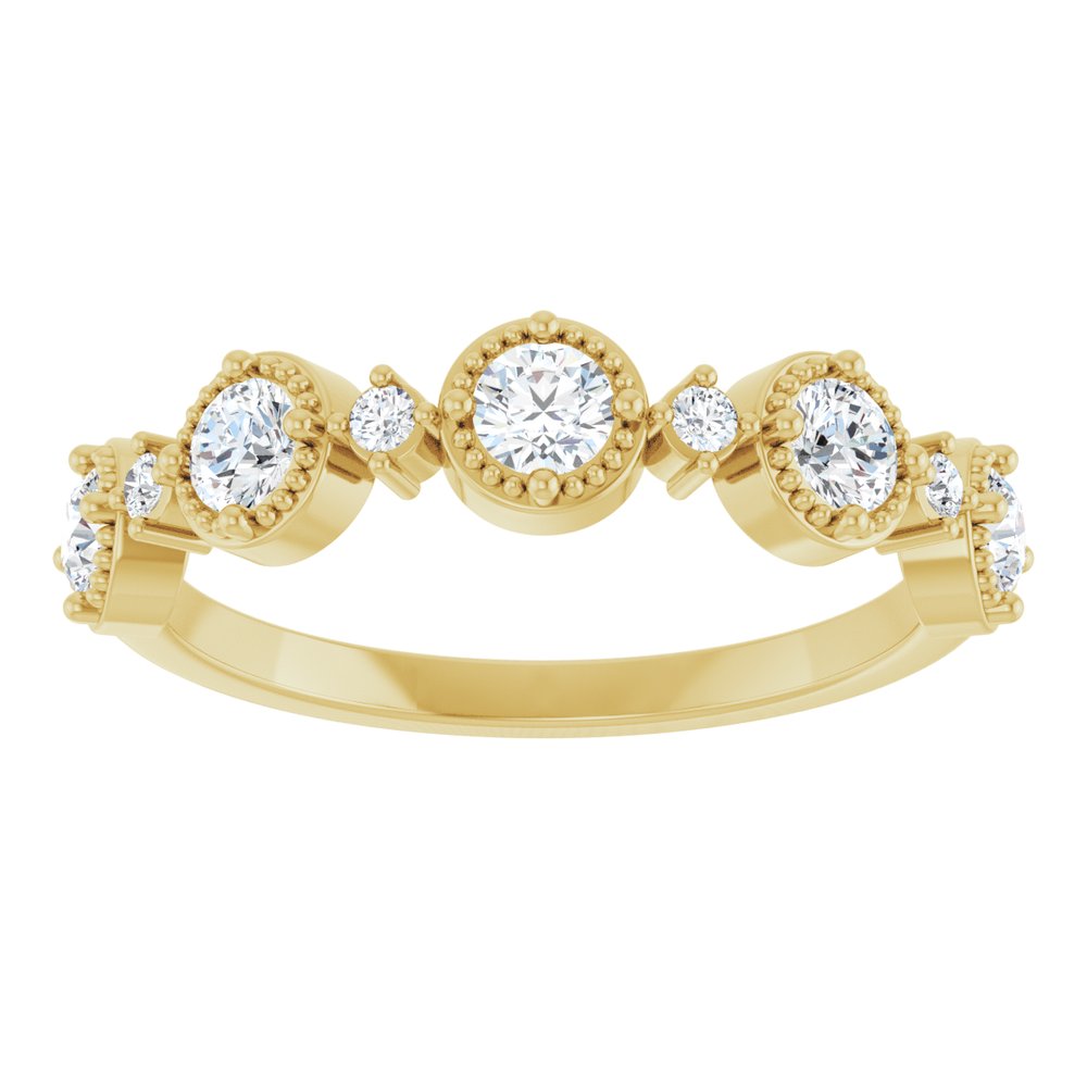 14K Yellow 1/2 CTW Natural Diamond Beaded Halo Anniversary Band