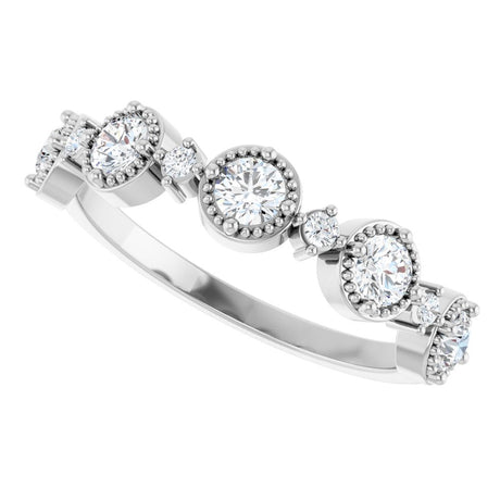 14K White 1/2 CTW Natural Diamond Beaded Halo Anniversary Band