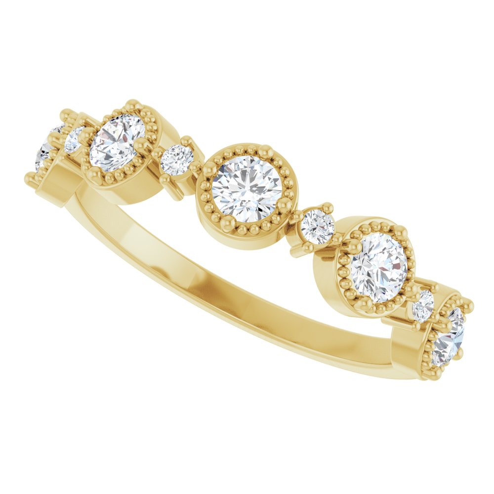 14K Yellow 1/2 CTW Natural Diamond Beaded Halo Anniversary Band