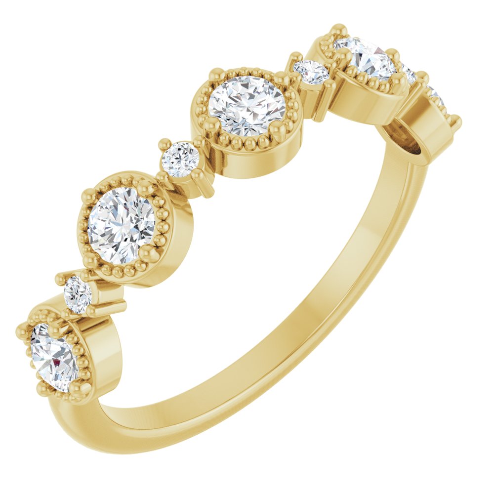 14K Yellow 1/2 CTW Natural Diamond Beaded Halo Anniversary Band