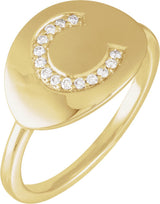 14K Yellow .08 CTW Natural Diamond Initial C Signet Ring