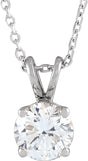 14K White  7/8 CT Lab-Grown Diamond Solitaire 16-18" Necklace