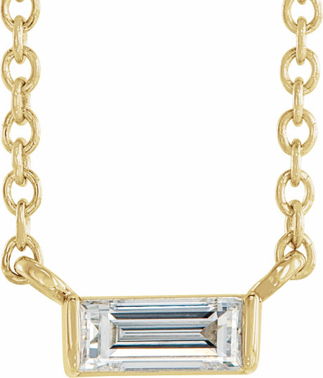 14K Yellow Gold 1/8 CT Natural Diamond Solitaire 16-18" Necklace