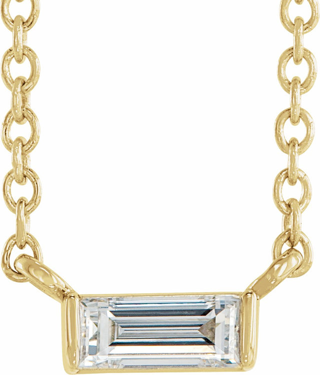 14K Yellow Gold 1/8 CT Natural Diamond Solitaire 16-18" Necklace