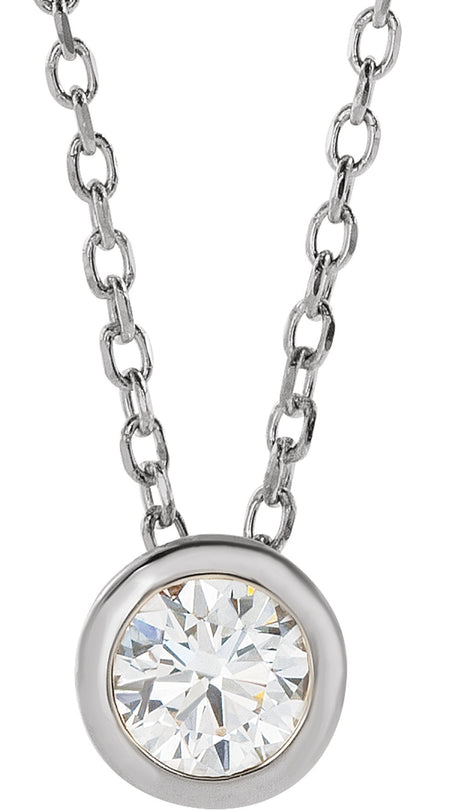 14K White 1/4 CT Lab-Grown Diamond Bezel-Set 16-18" Necklace