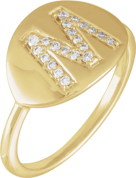 14K Yellow Gold 1/8 CTW Natural Diamond Initial M Signet Ring