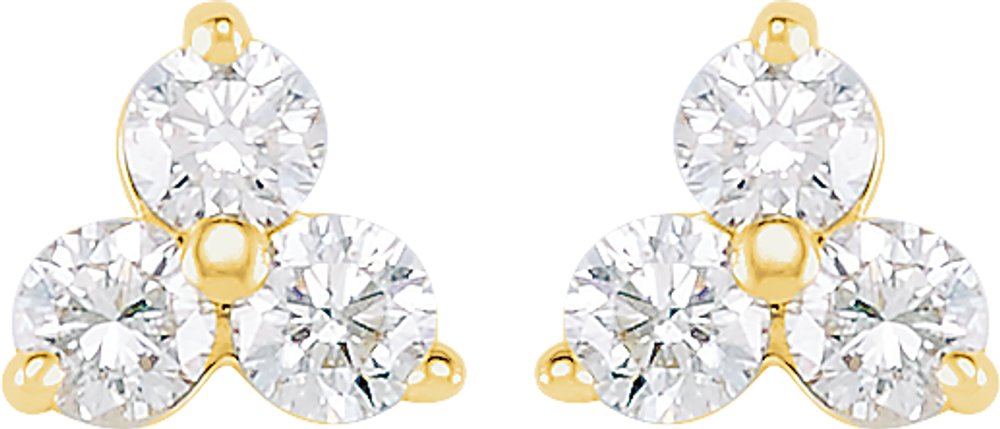 14K Yellow 1/3 CTW Natural Diamond Three-Stone Stud Earrings