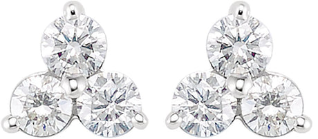 14K White Gold 5/8 CTW Natural Diamond Three-Stone Stud Earrings