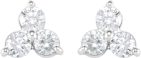 14K White Gold 1 CTW Natural Diamond Three-Stone Stud Earrings