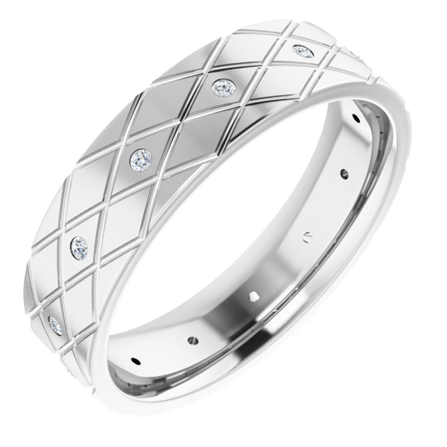 14K White 1/8 CTW Natural Diamond Accented Patterned Band