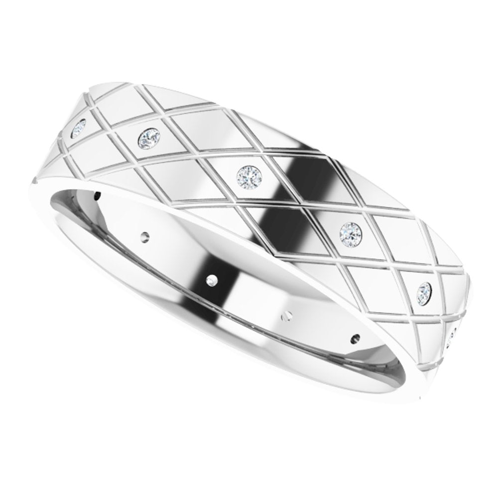 14K White 1/8 CTW Natural Diamond Accented Patterned Band