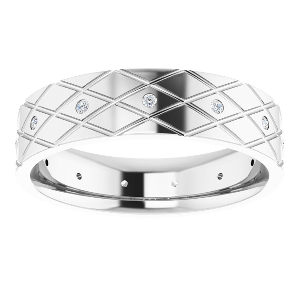 14K White 1/8 CTW Natural Diamond Accented Patterned Band