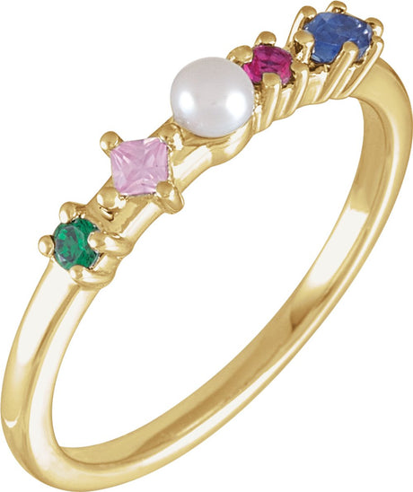 14K Yellow Cultured White Freshwater Pearl & Natural Multi-Gemstone Ring