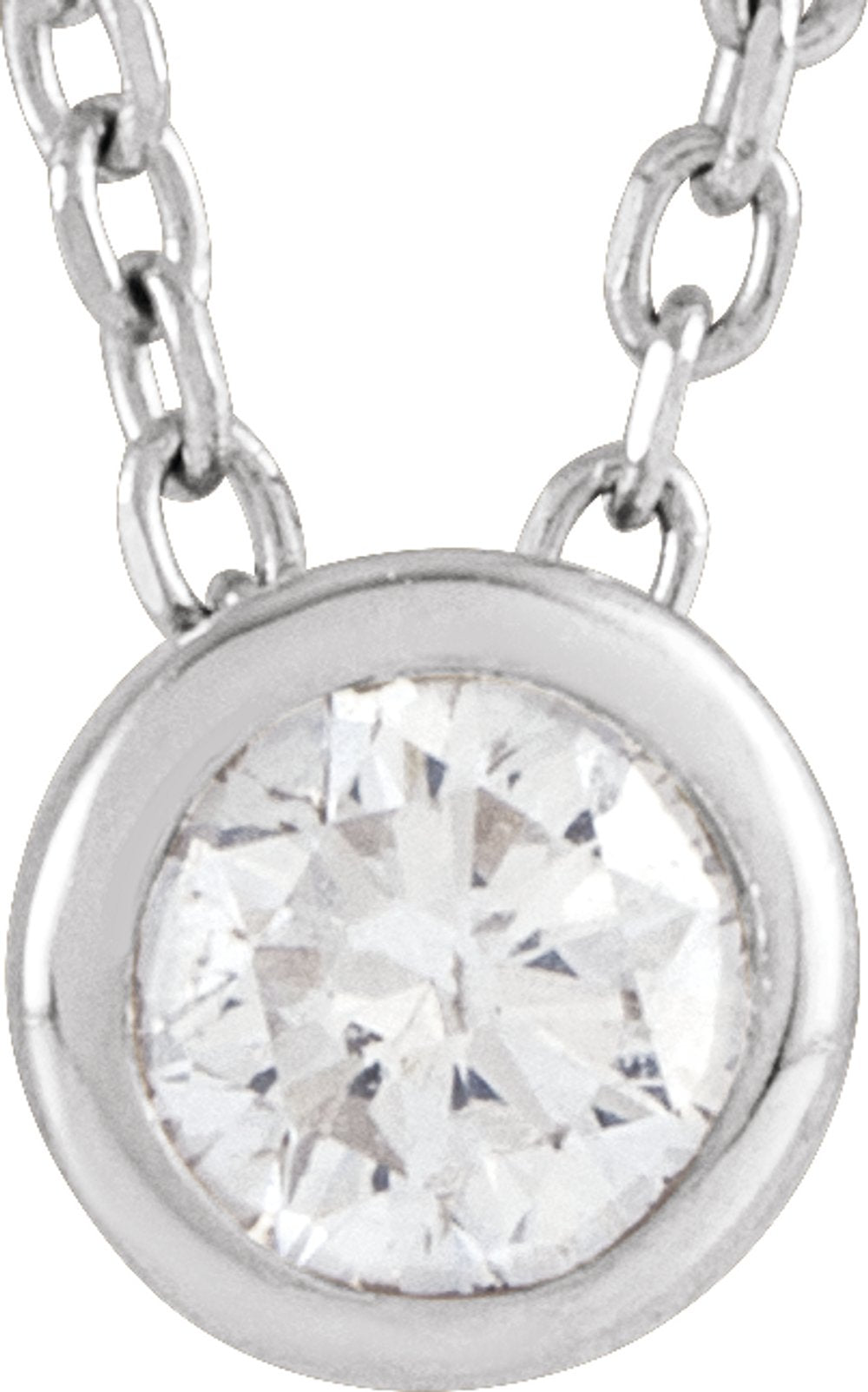 14K White 5/8 CT Lab-Grown Diamond Bezel-Set 16-18" Necklace