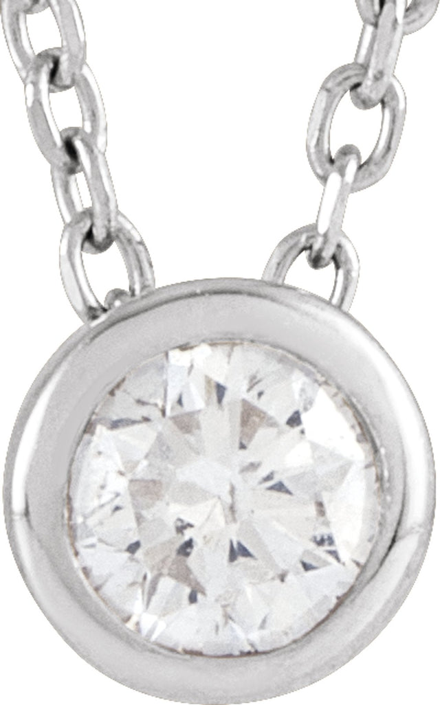 14K White 1/6 CT Lab-Grown Diamond Bezel-Set 16-18" Necklace