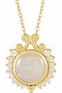 14K Yellow Natural White Opal & 1/6 CTW Natural Diamond 
 16-18" Necklace