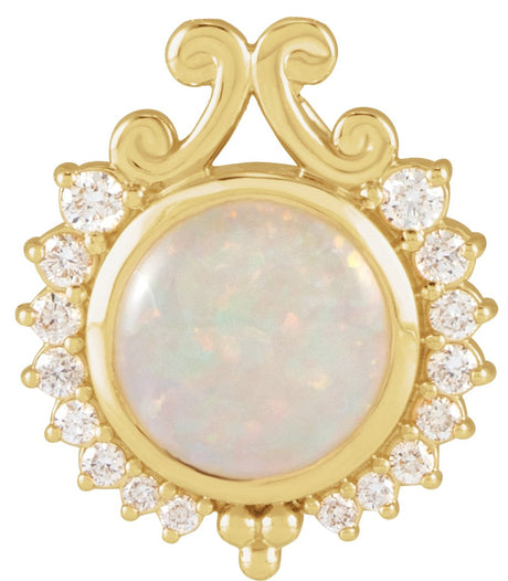 14K Yellow Natural White Opal & 1/6 CTW Natural Diamond Pendant