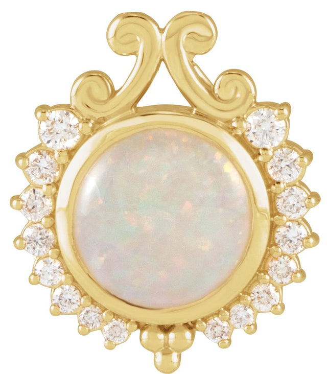 14K Yellow Natural White Opal & 1/6 CTW Natural Diamond Pendant
