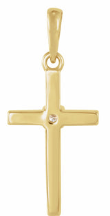 14K Yellow .015 CT Natural Diamond Cross Pendant