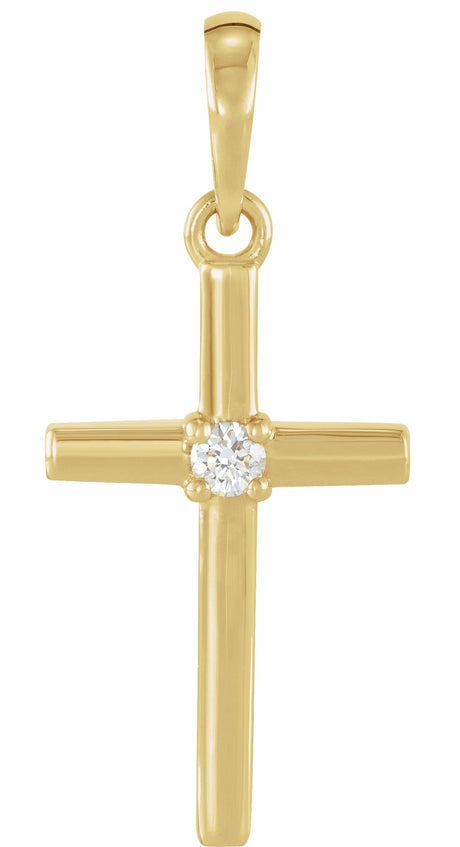 14K Yellow .03 CT Natural Diamond Cross Pendant