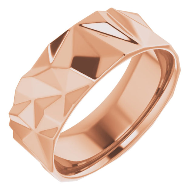 10K Rose Gold 8 mm Geometric Comfort-Fit Flat Band Size 10.5