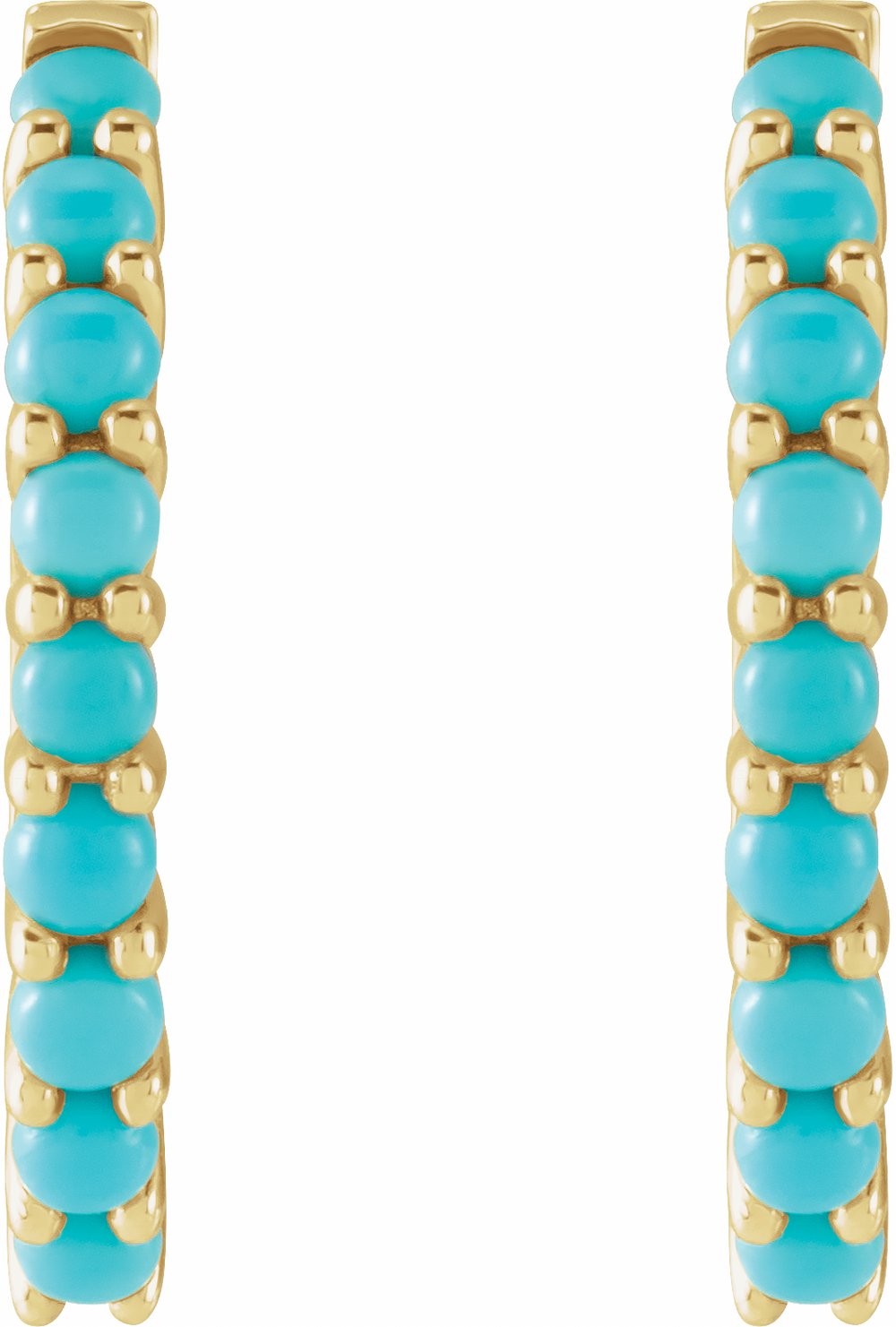 14K Yellow Gold Natural Turquoise Cabochon Hinged 20 mm  Hoop Earrings