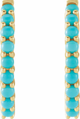 14K Yellow Gold Natural Turquoise Cabochon Hinged 20 mm  Hoop Earrings