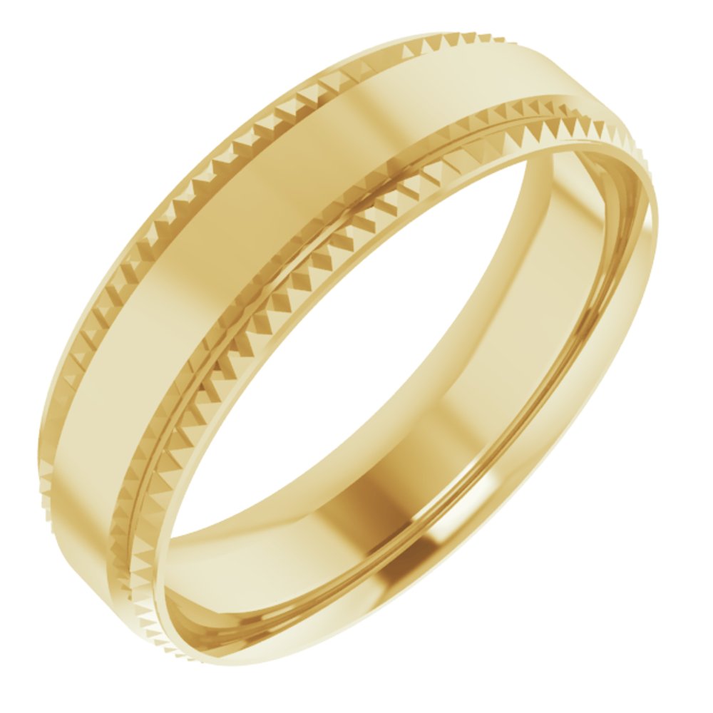 10K Yellow Gold 6 mm Geometric Faceted Comfort-Fit Flat Band Size 14