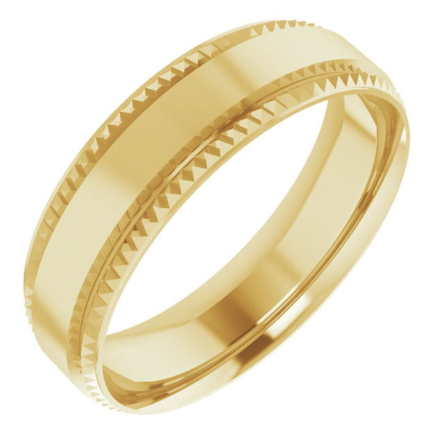 10K Yellow Gold 6 mm Geometric Faceted Comfort-Fit Flat Band Size 14