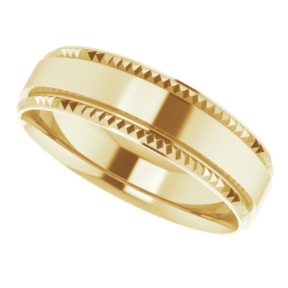 10K Yellow Gold 6 mm Geometric Faceted Comfort-Fit Flat Band Size 14