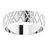 14K White Gold 6 mm Grooved Rhombus Pattern Flat Band Size 10.5