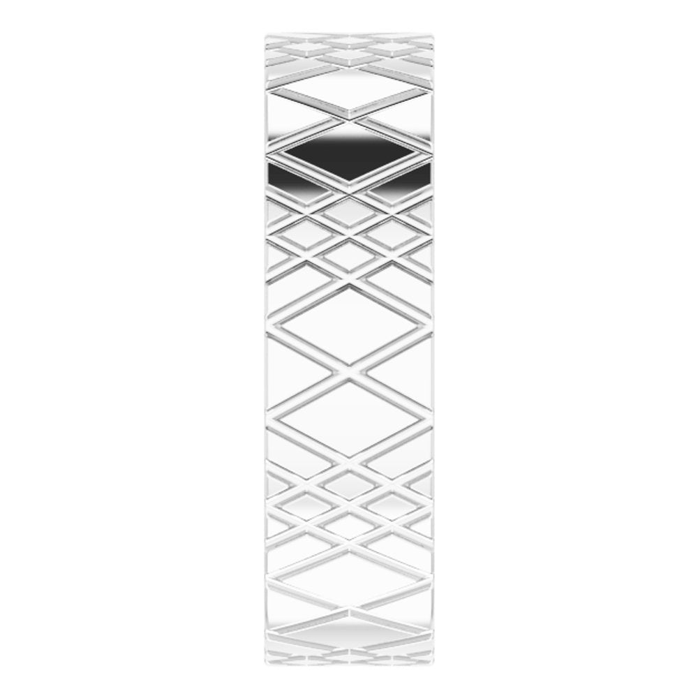 14K White Gold 6 mm Grooved Rhombus Pattern Flat Band Size 10.5