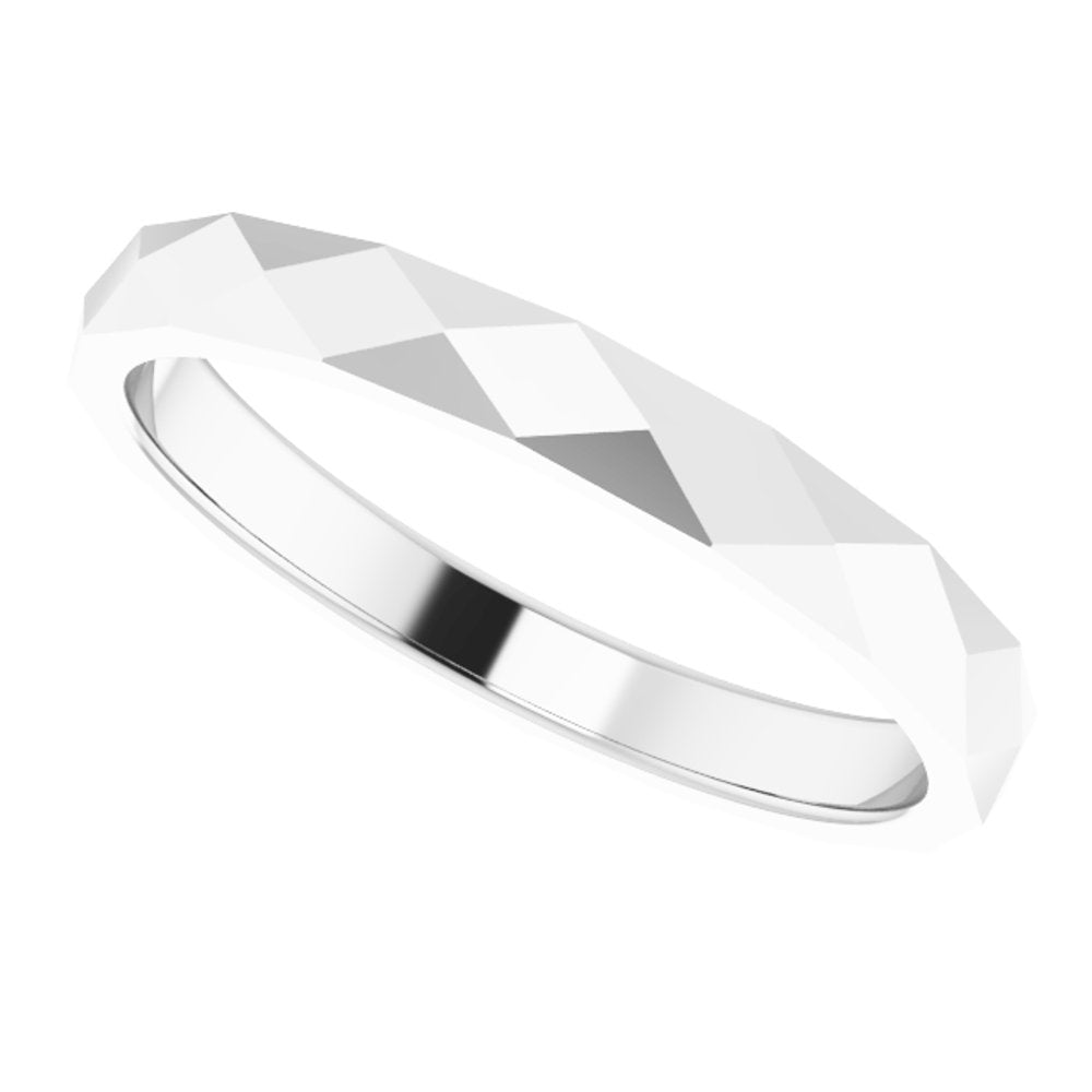 14K White 2.5 mm Diamond Pattern Band