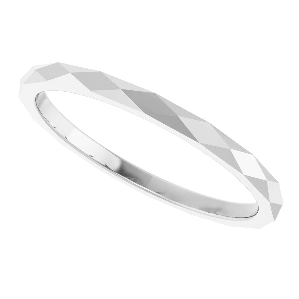 14K White Gold 1.5 mm Geometric Faceted Flat Band Size 9.5