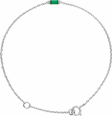 14K White Gold Natural Emerald 6 1/2-7 1/2" Bracelet