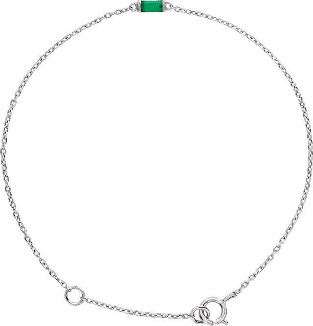 Sterling Silver Natural Emerald 6 1/2-7 1/2" Bracelet