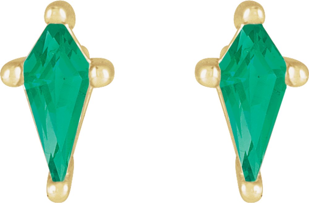 14K Yellow Lab-Grown Emerald Earrings