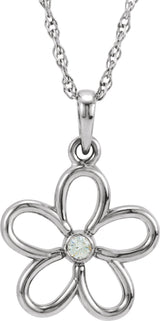 Sterling Silver .03 CT Natural Diamond Flower 18" Necklace