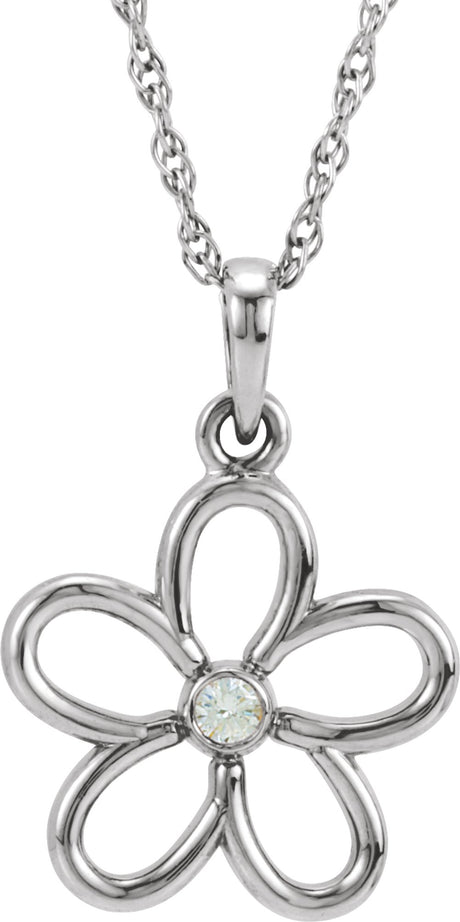 Sterling Silver .03 CT Natural Diamond Flower 18" Necklace