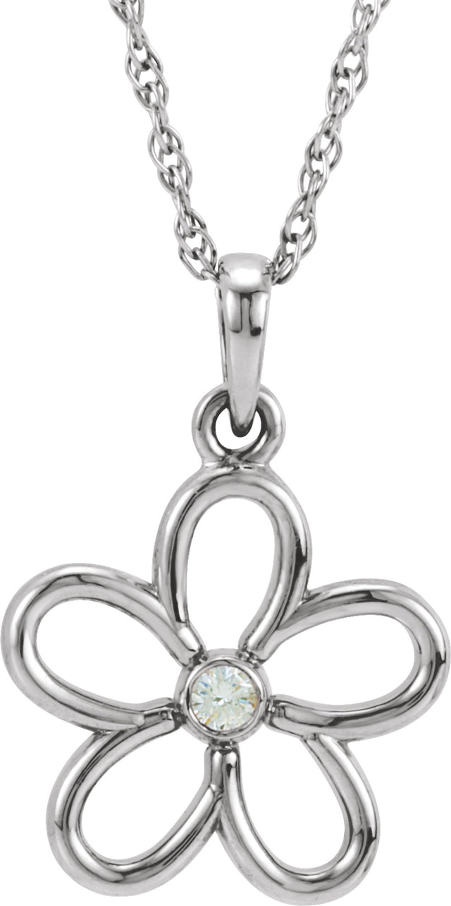 Sterling Silver .03 CT Natural Diamond Flower 18" Necklace