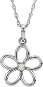 Sterling Silver .03 CT Natural Diamond Flower 18" Necklace